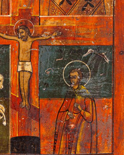 null LOT : Icône en quatre parties avec la scène de la Crucifixion de Jésus. Russie,...