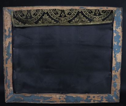 null Hanging embroidered with gold thread on black background with compartmentalized...