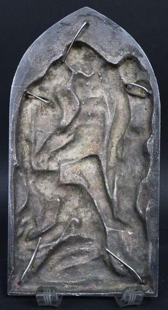 null Plaque en bronze argenté figurant le Christ entouré des Saintes Femmes. 
XIXème...