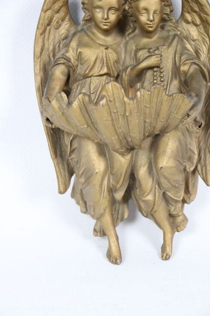 null Bedside stoup in gilded regula with angels supporting a shell. 
Beginning of...