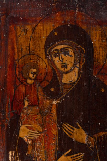 null LOT : Tryptique « Vierge Kaspirovskaya, saint Nicolas et saint Séraphin ». Russie,...