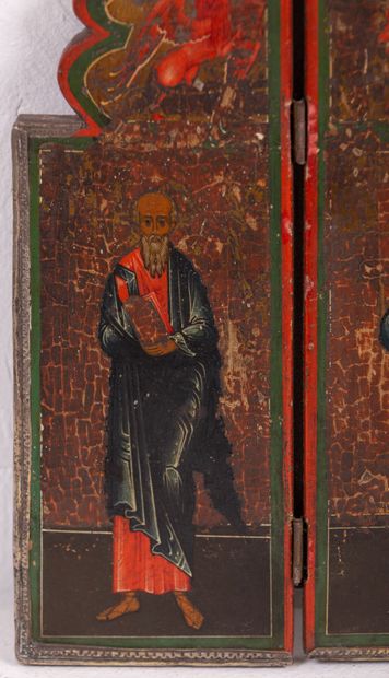 null LOT : Tryptic " Virgin Kaspirovskaya, saint Nicolas and saint Seraphim ". Russia,...