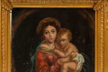 null Ecole italienne du XVIIIème siècle.
Vierge à l'enfant.
Huile sur toile. 
H_25,5...