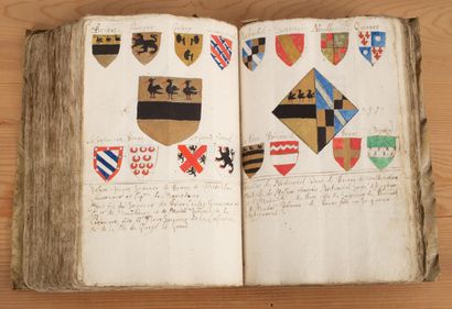 null ARMORIAL MANUSCRIPT. Coat of arms in colors. XVIIth c. In-folio, contemporary...