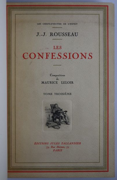null ROUSSEAU. Les Confessions. Paris, Tallandier, s.d. (v. 1920). 3 vol. in-8, demi-chagrin...