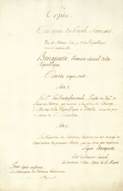 null Charles Maurice de TALLEYRAND (1754-1838). 
P.S., 27 nivôse IX (January 13,...