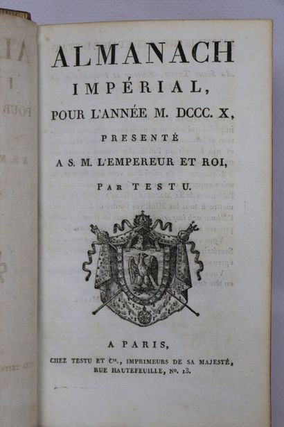 null Imperial Almanac for the year M.DCCC.X. Paris, Testu, 1810. Fort in-8, seeded...
