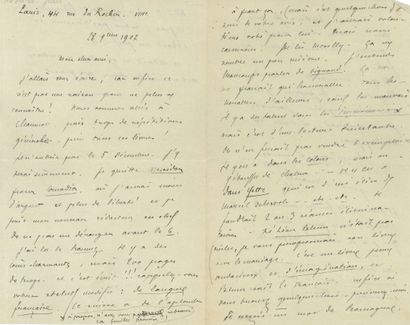 null Jules RENARD (1864-1910). 
L.A.S., November 28, 1907, to a friend; 3 pages and...