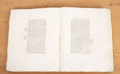 null MONTAIGNE.
Essays. Paris, Bastien, 1783. 3 vol. in-4, untrimmed, brown paper...