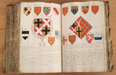 null ARMORIAL MANUSCRIPT. Coat of arms in colors. XVIIth c. In-folio, contemporary...