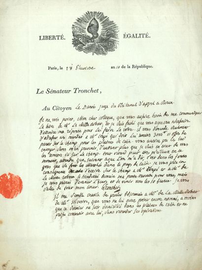 null LAWYERS AND JURISTS. 3 documents (1802-1805).
François-Denis TRONCHET: L.A.S.,...