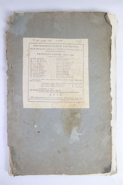 null BERGERET. Phytonomatotechnie universelle. Treizième cahier, février 1784. In-folio,...