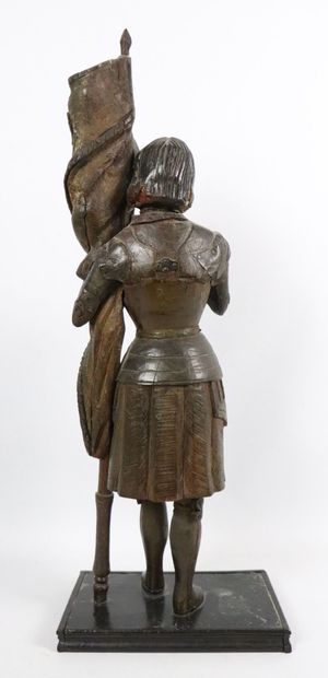 null French school of the 18th century.
Joan of Arc.
Carved wood sculpture forming...