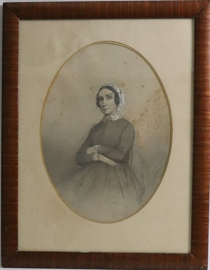 null Pierre Victor GALLAND (1822-1892).
Portrait de femme aux bras croisés. 
Dessin...