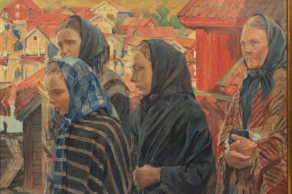 null Carl WILHELMSON (1866-1928), after.
Fishermen's Wives Returning from Church.
Oil...
