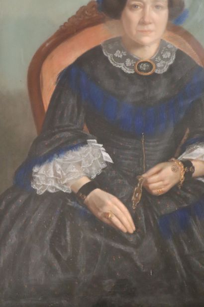 null École française du XIXème siècle. 
Portrait d'une femme de qualité. 
Pastel...