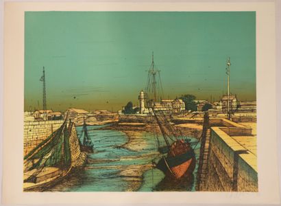 null Jean CARZOU (1907-2000). 
Marée basse à Honfleur. 
Lithographie en couleurs,...