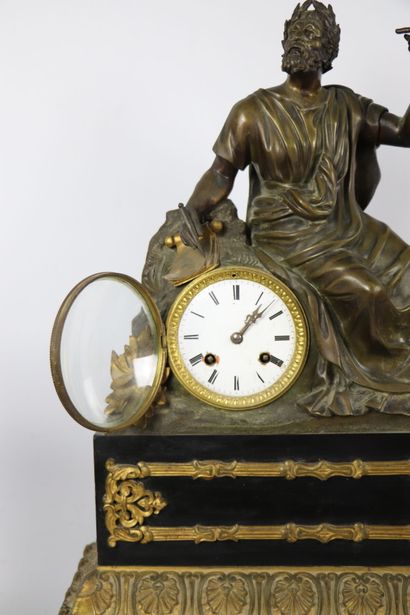 null Mantelpiece with philosopher décor including : 
- an Aristotle philosopher clock...