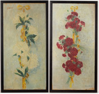null Charles-Edouard GOGLER (1885-?).
Bouquets noués, (19)17.
Paire d'huiles sur...