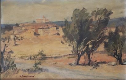 null Armand BRUGNAUD (1899-1961).
Paysage du Roussillon.
Huile sur panneau, signée...