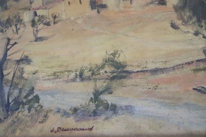 null Armand BRUGNAUD (1899-1961).
Paysage du Roussillon.
Huile sur panneau, signée...