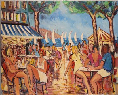 null Alain DUPERAY (né en 1949).
La fête au Port à La Seyne sur Mer.
Huile sur toile,...