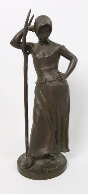 null Alfred BOUCHER (1850-1934).
La Faneuse.
Sculpture en bronze à patine brune,...