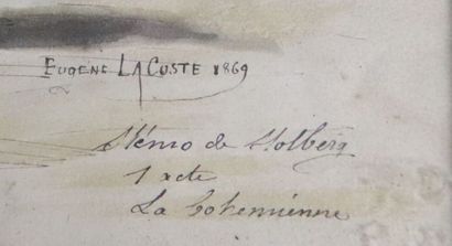null Eugène LACOSTE (1819 -1903), 
Stemo de Holberg 1er acte de La Bohémienne.
Aquarelle...
