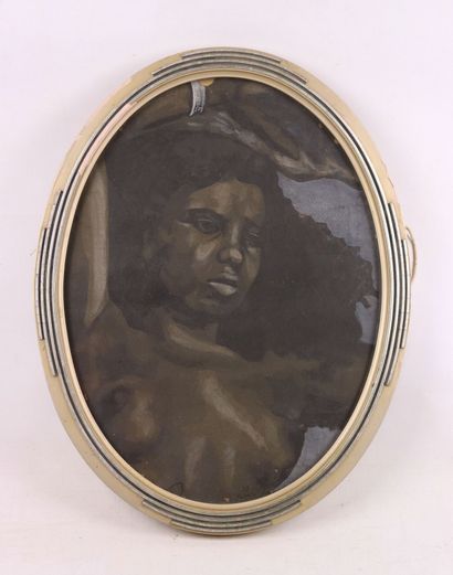 null Ecole orientaliste vers 1930. 
Portrait d'une jeune fille africaine. 
Aquarelle...
