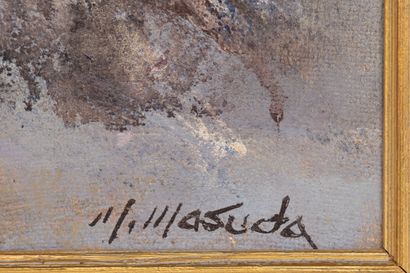 null Makoto MASUDA (1905-c.1989).
Course hippique.
Huile sur toile, signée en bas...