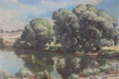 null Paul Alex DESCHMACKER (1889-1973). 
Le petit étang. 
Huile sur toile, signée...