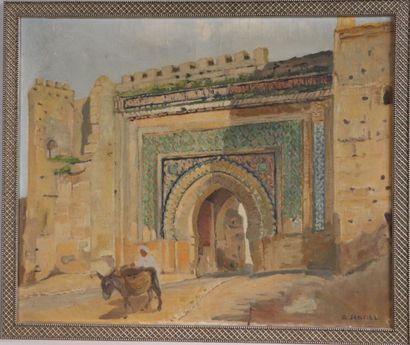 null Albert HOREL (1876-1964).
Entrée de Bab Boujloud à Fès.
Huile sur toile, signée...