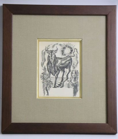 null Albert DECARIS (1901-1988), attribué à.
Le taureau. 
Eau-forte sur papier.
H_11,5...