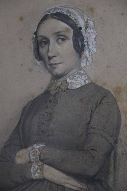 null Pierre Victor GALLAND (1822-1892).
Portrait de femme aux bras croisés. 
Dessin...