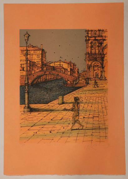 null Jean CARZOU (1907-2000). 
Canal à Venise II. 
Lithographie en couleurs, signée...