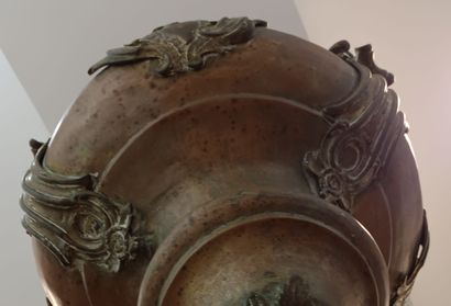 null Church hanging lamp in repoussé metal. 
Brackets decorated with acanthus leaves...