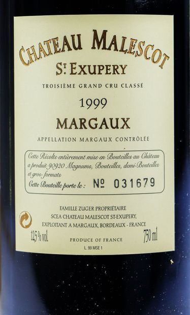 null CHATEAU MALESCOT SAINT EXUPERY.
Vintage: 1999.
12 bottles, CBO