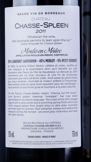 null CHATEAU CHASSE SPLEEN.
Millésime : 2011
12 bouteilles, CBO