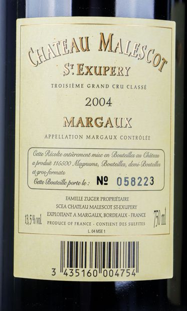 null CHATEAU MALESCOT SAINT EXUPERY.
Vintage: 2004.
12 bottles, CBO
