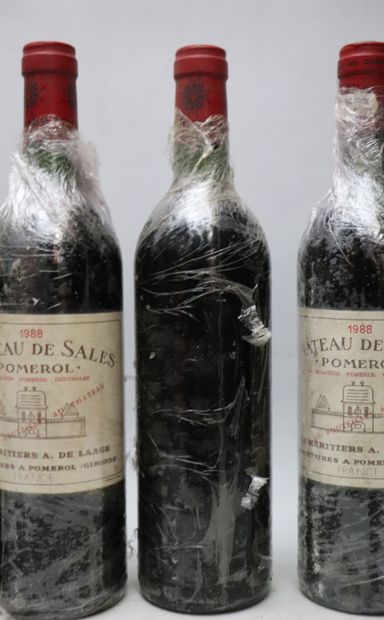 null CHATEAU DE SALES.
Millésime : 1988.
4 bouteilles, 1 b.g., 1 e., 1 e.t.