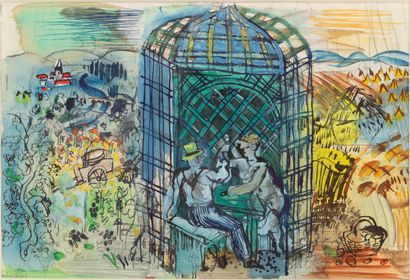 null Raoul DUFY (1877-1953).
La tonnelle et la meule, circa 1941
Gouache, aquarelle...