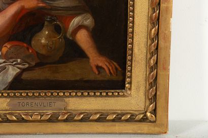 null Jacob TOORENVLIET (Leyde, 1640 - Oegstgeest, 1719).
L'Allégorie du goût.
Panneau...
