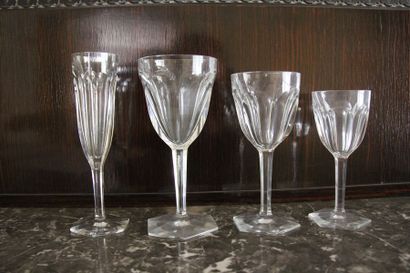 null BACCARAT
Partie de service de verres sur pied en cristal : 12 flûtes, 12 verres...
