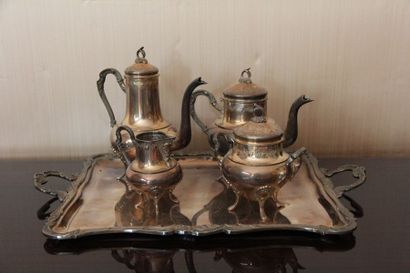 null Service thé-café en métal argenté et un plateau à deux anses, style Louis X...