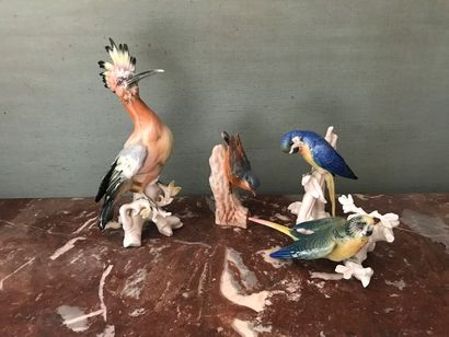 null Lot de sculptures en porcelaine polychrome représentant des oiseaux