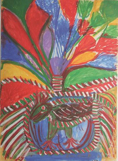 null Anselme BOIX-VIVES (1899-1969)
L’arbre fleuri et son oiseau
Gouache sur papier,...