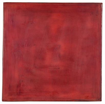 null Katsu HAMANAKA (1895-1982)
	Plateau carré en bois laqué ocre rouge au recto...