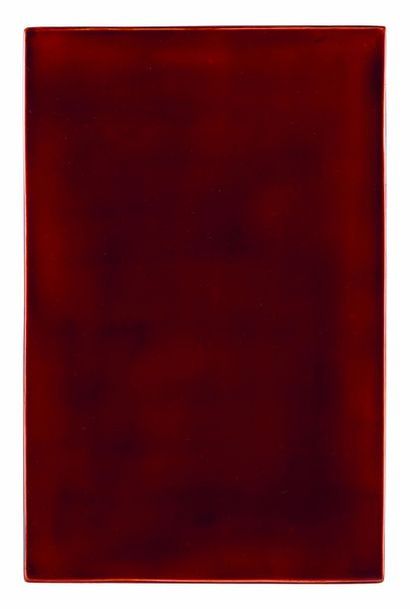 null Katsu HAMANAKA (1895-1982)
	Panneau rectangulaire en bois laqué rouge et noire...