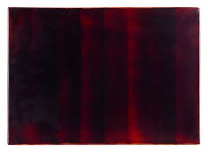 null Katsu HAMANAKA (1895-1982)
	Petit panneau rectangulaire en bois laqué rouge...