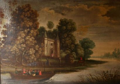 null Ecole flamande du XVIIème s.
Paysage fluvial
Huile sur toile
82 x 115 cm. (rentoilage,...